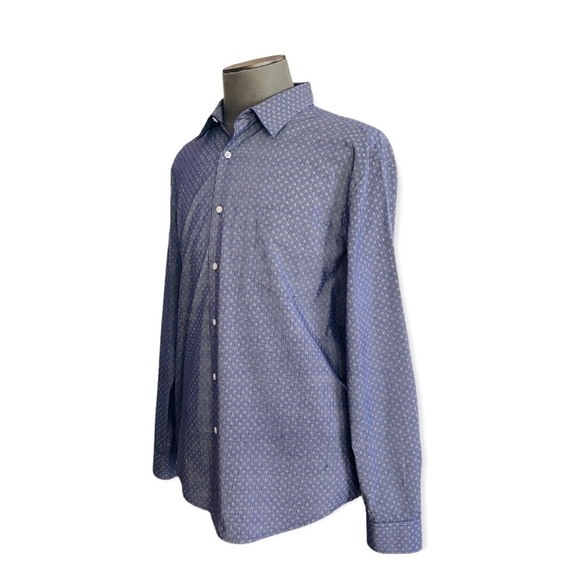 PERRY ELLIS Men's Blue Geo Print Button Front Long Sleeve Shirt Cotton Shirt - Picture 2 of 5